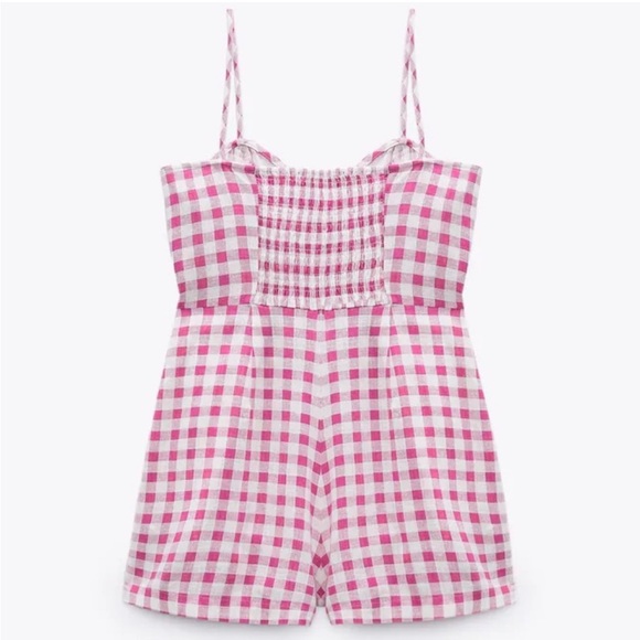 New Zara Hot Pink Gingham Checkered Dress Playsuit Romper White Plaid Small - Picture 5 of 11